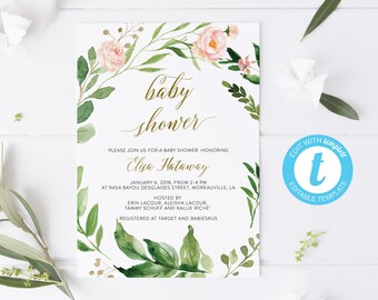 Baby Shower Invitation Template, Printable Gender Neutral Baby Shower Invite, Editable Digital Download, Baby Shower Invites -  Elisa
