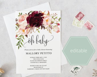 Baby Shower Invitation Template | Oh Baby Invite | Editable Printable Baby Shower Invites | Gender Neutral | Instant Download - MPU78