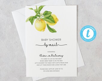 Babyparty von Mail Lemon Einladungsvorlage, bearbeitbare Zitrus einladen, Main Squeeze Theme, Sofort Download, Print oder Text