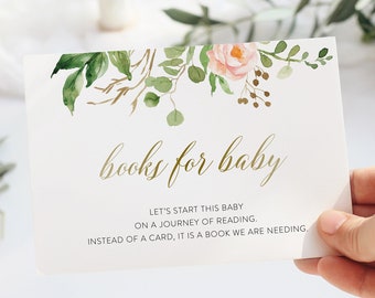 Modèle de carte de demande de livre | Livres de baby shower de verdure pour bébé | Apportez un livre au lieu d'une carte | Modifiable - Elisa