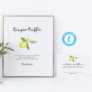 Printable Diaper Raffle Ticket, Lemon Diaper Raffle Insert, Diaper Raffle Invitation, Diaper Raffle Game Template, Baby Shower - Ariel