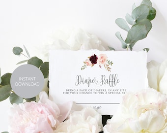 Diaper Raffle Ticket Printable, Gender Neutral Baby Shower Insert Card, Bring Diapers Win Prize, Instant Download PDF