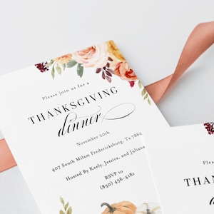 Thanksgiving Dinner Invitation Template, Friendsgiving Invitation, Thanksgiving Party, Instant Download, Pumpkin Invite #KR1