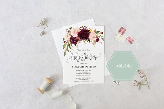 Blue Floral Baby Shower Invitation Boy Baby Shower Invite Etsy