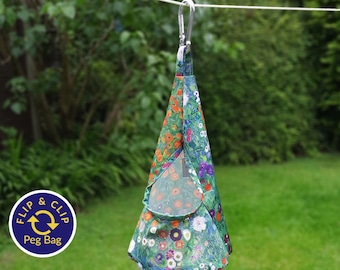 Floral Peg Bag: Klimt Waterproof Clothespin Holder with Carabiner