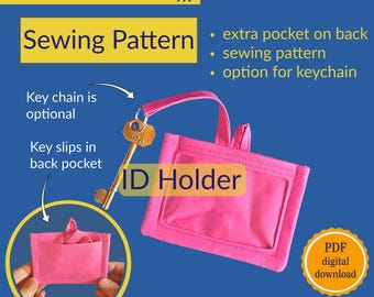 ID Badge Holder Sewing Pattern, Horizontal Display & Keychain, Clip to a Lanyard (PDF Pattern)
