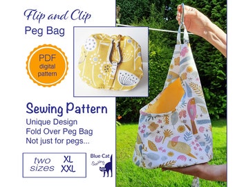 Peg Bag PDF Sewing Pattern, Extra Large Clothespin Holder, Wall Hanging Storage, Handmade Flip and Clip, digital download DIY Instructions