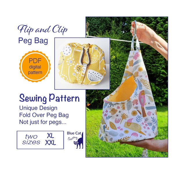 Peg Bag PDF Sewing Pattern, Extra Large Clothespin Holder, Wall Hanging Storage, Handmade Flip and Clip, digital download DIY Instructions