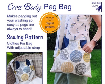 Peg Bag Sewing Pattern PDF, Cross Body Bag, Clothes Pin Bag, Large Shoulder Bag Peg Holder, Printable Pattern, Digital Download DIY