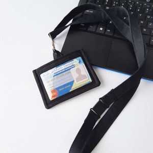 ID-houder sleutelkoord, ID-badge zwarte stof, verticale kaarthouder, horizontale ID-tag, studentaccessoire, nekriem, cadeau leraar