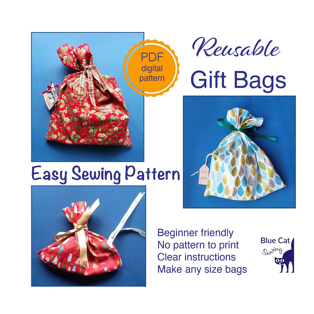 Reusable Gift Bag Sewing Pattern, Easy Beginners Sewing Project, Xmas