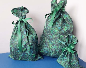 Reusable Fabric Gift Bag with Ribbon, Beautiful Present for Women, Birthday Gift for Him, Handmade Eco Friendly Wrapping, Sustainable Living