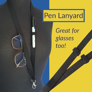 Black Cotton Lanyard with Pen & Glasses Loops, Teacher Accessory