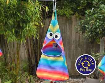 Rainbow Waterproof Peg Bag with Googly Eyes, Kids Storage with Carabiner