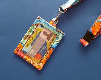 Australian Fabric ID Badge Holder: Dot Painting Art for Teacher Lanyard