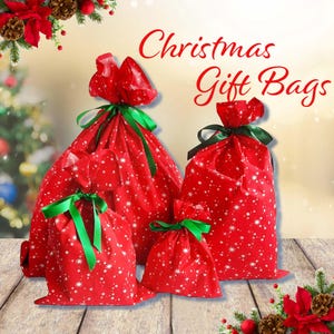 Sac cadeau de Noël avec ruban, Emballage cadeau en tissu réutilisable, Cadeau de Noël pour un ami, Sac de fête écologique fait main, Sacs cadeaux durables