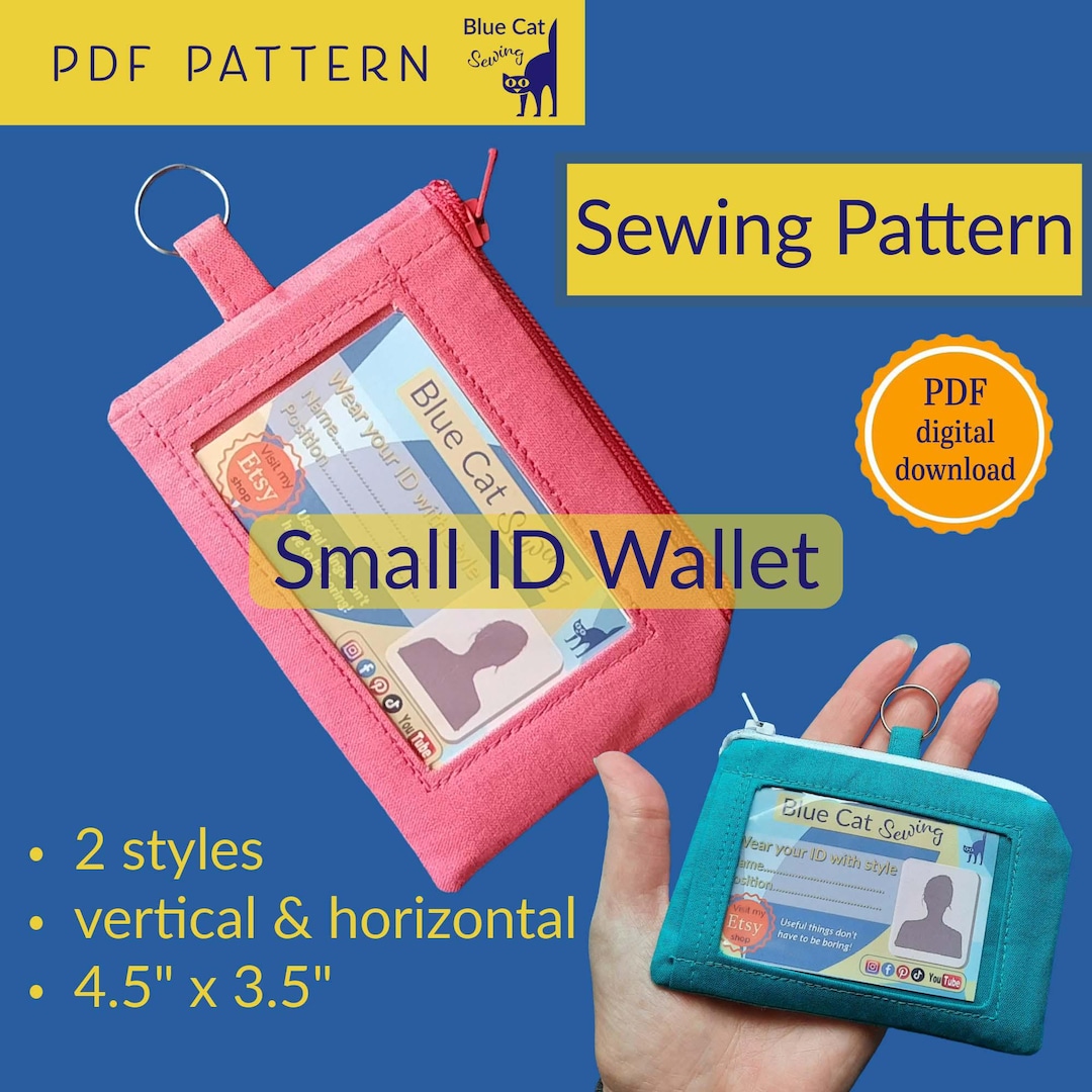 ID Wallet Sewing Pattern: PDF Badge Holder With Zip Pocket for Cash ...