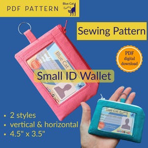 ID Wallet Sewing Pattern: PDF Badge Holder with Zip Pocket for Cash/Cards