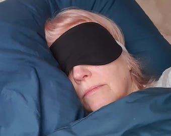 Black Cotton Sleep Mask, Adjustable Night Mask, Wool Inner Layer