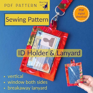 Naaipatroon ID-kaartsleutelkoord, pdf instant download, ID-badgehouder, afgescheiden sleutelkoord, instructies verticale badgehouder