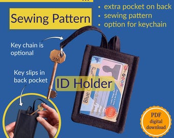 ID Card Holder Sewing Pattern with Keychain, Vertical (PDF Pattern) attach to a lanyard