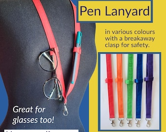 Fabric Pen and Glasses Lanyard, Teacher Nurse Gift, Breakaway Clasp