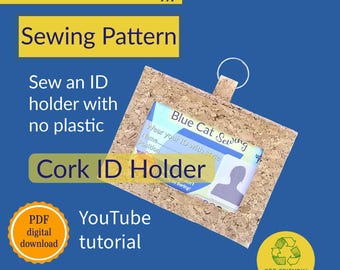 Cork ID Holder Sewing Pattern, (Digital Download) Attach to a lanyard, Horizontal Card