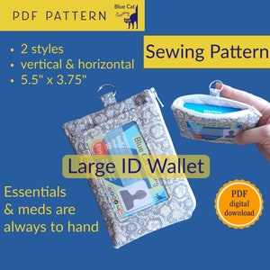 Patrón de billetera de identificación, patrón de costura en pdf, porta credencial hecho a mano, estuche de identificación para ella, bolsa con cremallera, descarga instantánea, regalo de bricolaje para maestra