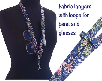 Teacher Lanyard, Lanyard for Pen, Glasses Neck Strap, Navy Floral Lanyard, Back to School, Gift for Teacher, Nurse, Work Accessories