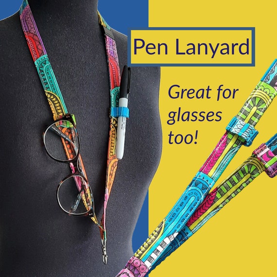 Rainbow Fabric Glasses Lanyard: Teacher Pen Holder with Breakaway Clasp