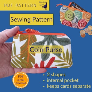 Patrón de costura en PDF para monedero, proyecto de costura para principiantes, billetera pequeña para mujer, monedero, descarga instantánea, monedero con cremallera, regalo DIY para mamá.