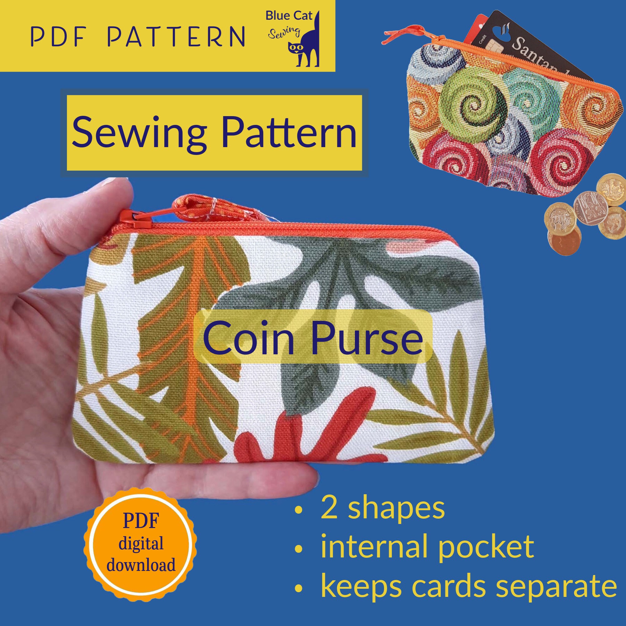小銭入れの裁縫パターン、小さな財布のDIY（PDFパターン） - Etsy 日本