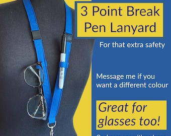 Triple Break Lanyard, 3 Point Break: Blue Breakaway Lanyard with Pen & Glasses Holder
