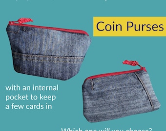 Women's Denim Wallet, Coin and Card Purse Upcycled from Jeans