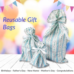 Sac cadeau d'anniversaire avec ruban, emballage cadeau réutilisable, cadeau bleu pour elle, emballage durable fait main et respectueux de l'environnement