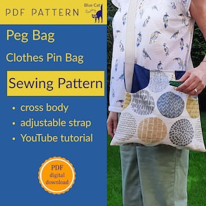 Wäscheklammer Tasche Schnittmuster PDF, Umhängetasche, Wäscheklammer Tasche, große Schultertasche Klammerhalter, druckbares Muster, digitaler Download DIY