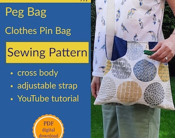 Peg Bag Sewing Pattern: Cross Body Clothes Pin Holder, PDF Digital Download