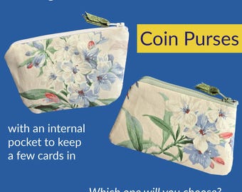 Women's Coin Purse: Pretty Floral Zip Wallet in Vintage Fabric