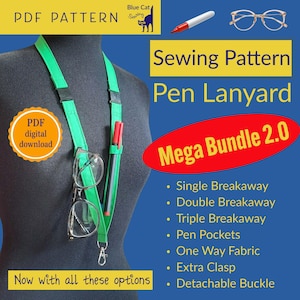 Pen Lanyard PDF Sewing Pattern: Mega Bundle - Double/Triple Breakaways & Pockets, DIY (Digital Download)