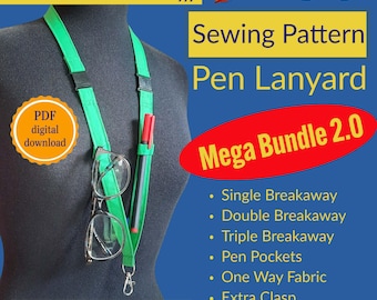 Pen Lanyard PDF Sewing Pattern: Mega Bundle - Double/Triple Breakaways & Pockets, DIY (Digital Download)