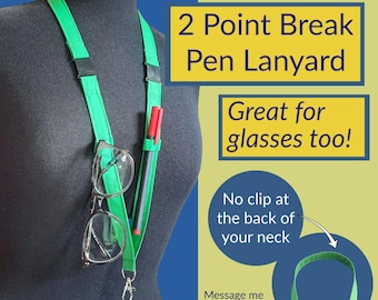 2-Point Breakaway Lanyard with Pen/Glasses Holder, Safety Double Break