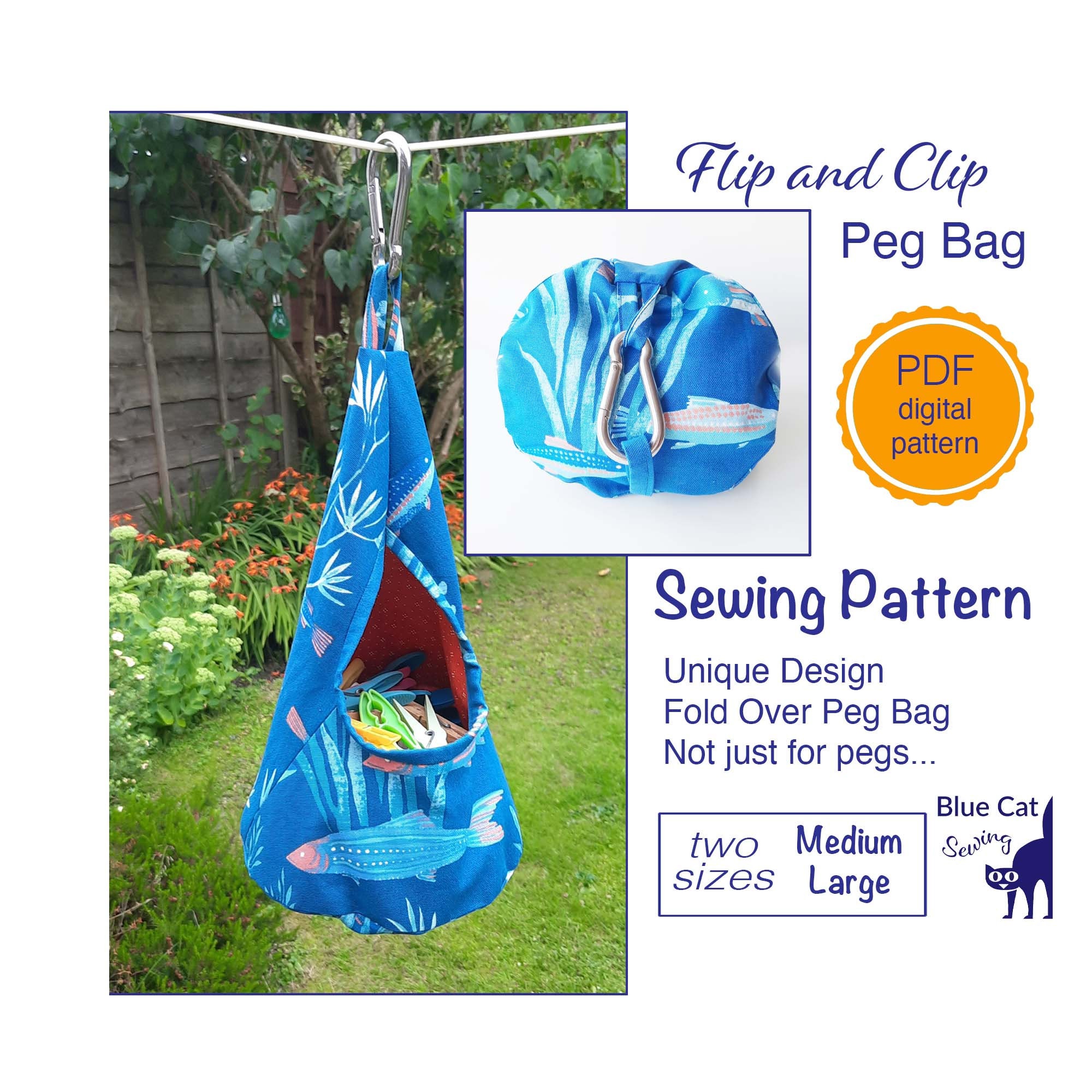 Clothespin Peg Bag Sewing Pattern PDF Large Hanging Storage Bag