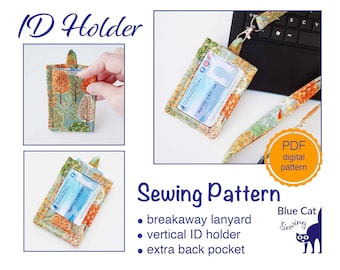 Badge Holder pdf sewing pattern pdf, ID Card Holder, digital download DIY Lanyard instructions