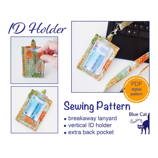 Badge Holder pdf sewing pattern pdf, ID Card Holder, digital download DIY Lanyard instructions