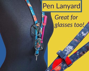Bird Print Teacher Lanyard: Pen & Glasses Holder, Breakaway Clasp