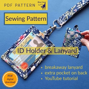 Patrón de costura en formato PDF para porta credencial, portatarjetas de identificación, descarga digital Instrucciones para cordón DIY