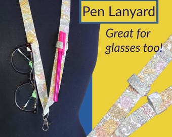Pastel Floral Lanyard for Teachers: Pen & Glasses Holder, Breakaway Clasp