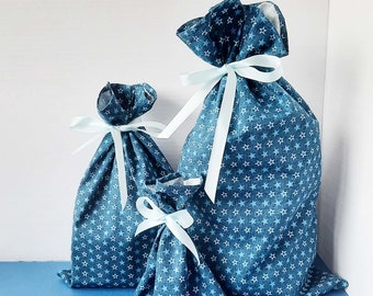 Fabric Gift Bag with Ribbon, Boys Party Bag, Reusable Wrapping for Men, Birthday Present for Him, Sustainable Handmade Eco Friendly Wrap