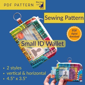 Patrón de billetera para identificación, instrucciones de costura en PDF, porta credencial, monedero con cremallera, descarga instantánea, regalo DIY para maestros, cordón escolar