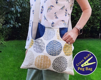 Peg Bag, Clothes Pin Bag, Wearable Laundry Pin Holder, Cross Body Shoulder Bag, Handmade Unique Gift for Mum